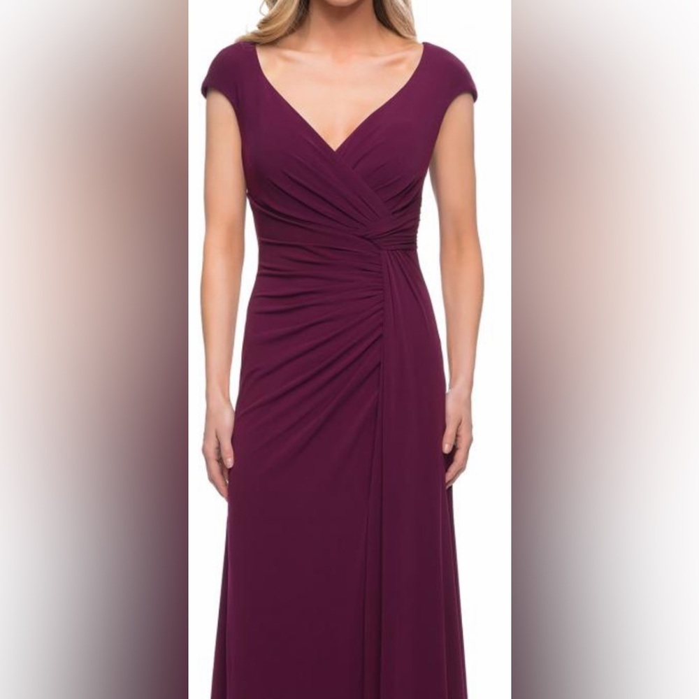 La Femme NWT Rushed Jersey Dark Berry Sheath Gown Size 16